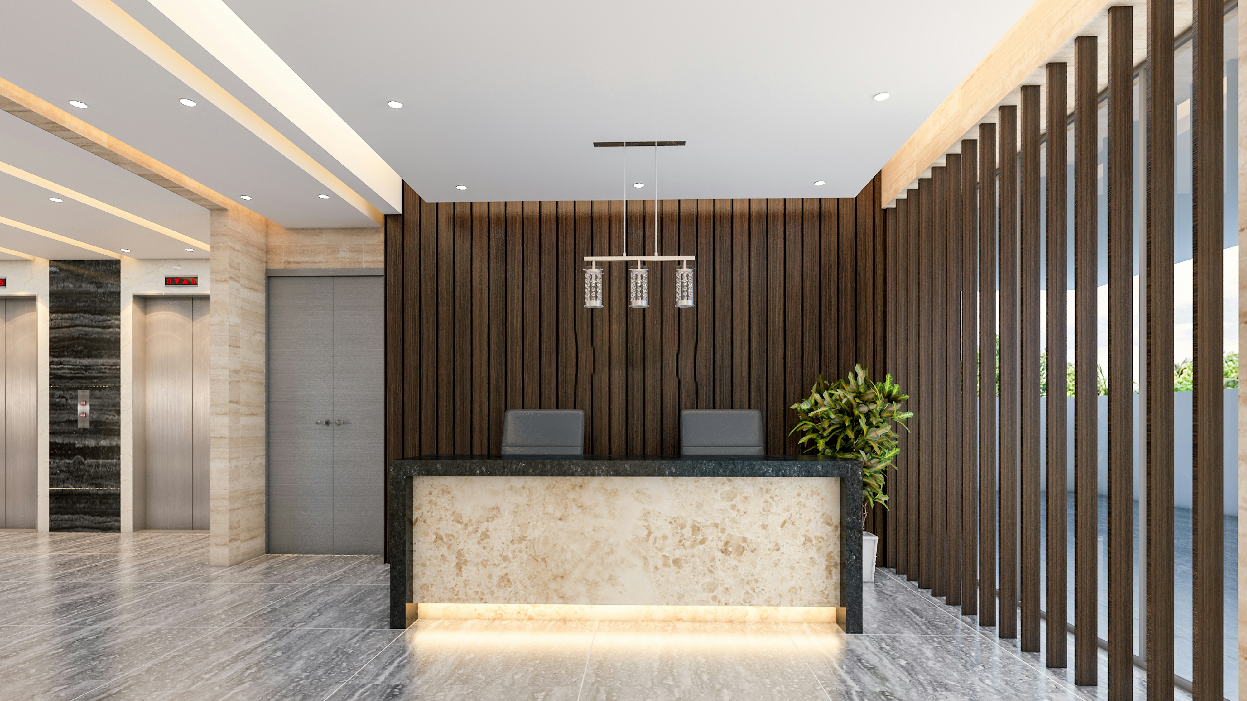 Hotel lobby with reception desk